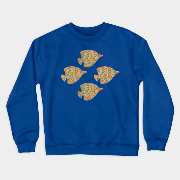 ANGLED ANGELS Tropical Angel Fish Spotted Undersea Ocean Sea Creatures in Orange Blush Yellow Blue - UnBlink Studio by Jackie Tahara Crewneck Sweatshirt by UnBlink Studio by Jackie Tahara